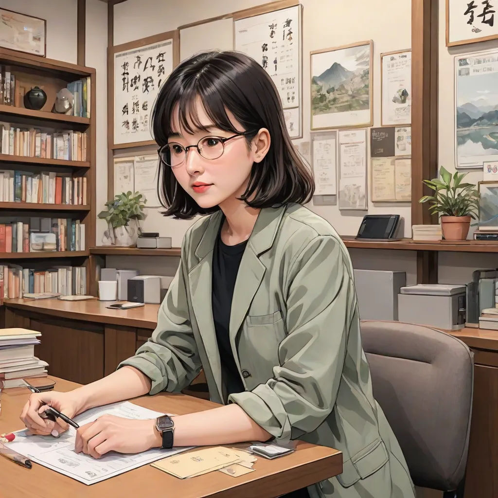 a woman sitting at a desk with a pen and paper in her hand and a book on the desk, academic art, a photorealistic painting, Artgerm, stanley artgerm lau