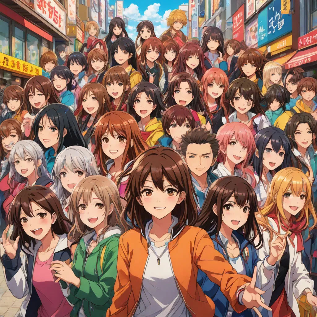 a group of people standing in front of a crowd of people on a street with buildings in the background, official art, context art, poster art, Aya Goda