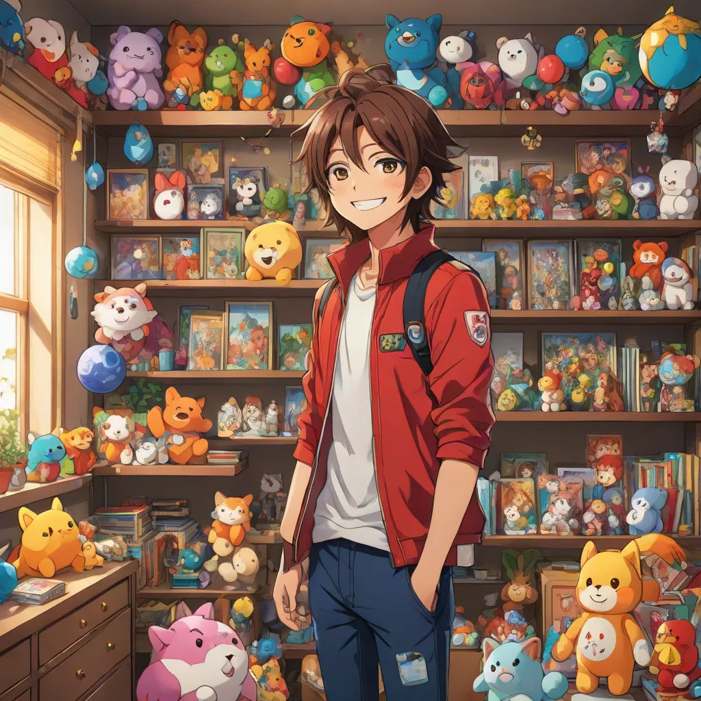 a man standing in front of a shelf filled with stuffed animals and toys in a room filled with shelves, official art, remodernism, a character portrait, Adam Manyoki