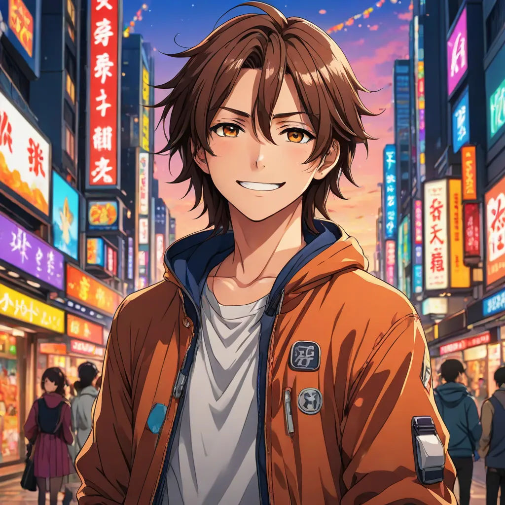 a man standing in front of a cityscape with a cell phone in his hand and a woman standing next to him, official art, aestheticism, concept art, Ai-Mitsu