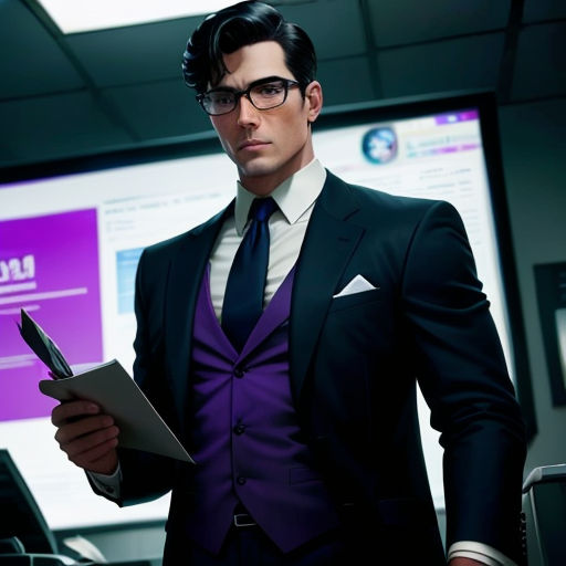a man in a suit and tie holding a pen and paper in his hand and looking at a clipboard
