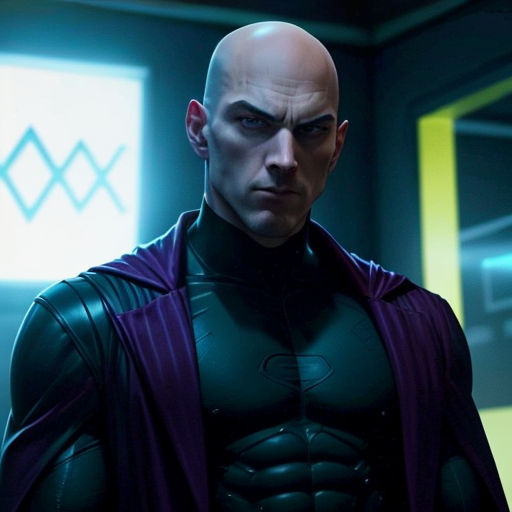 a man in a batman costume standing in a room with a neon light behind him and a batman mask on