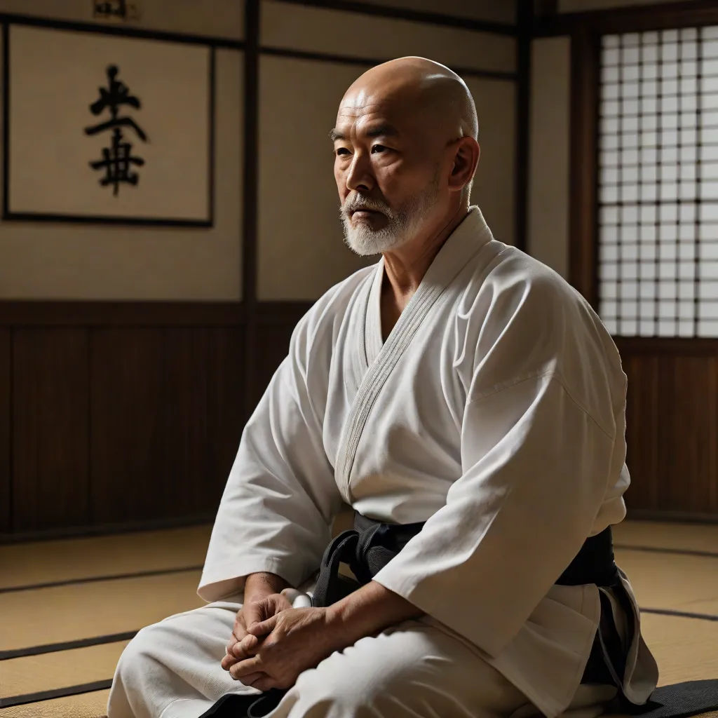 a man sitting on a mat in a room with a wall and a window behind him and a door, dau-al-set, a character portrait, Baiōken Eishun, movie still