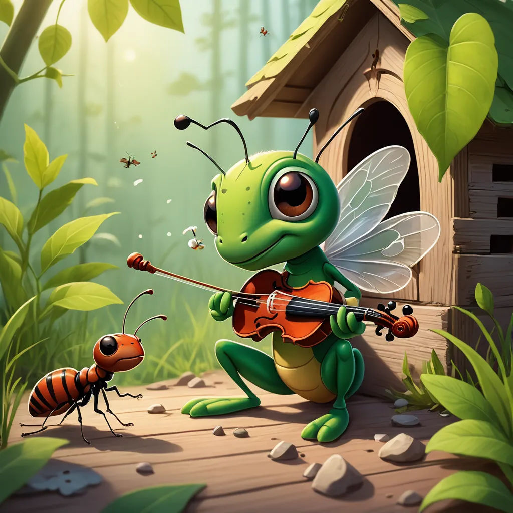 a bug playing a violin in front of a bug house with a bug on the ground next to it, fantasy art, a storybook illustration, Chris LaBrooy, highly detailed digital painting
