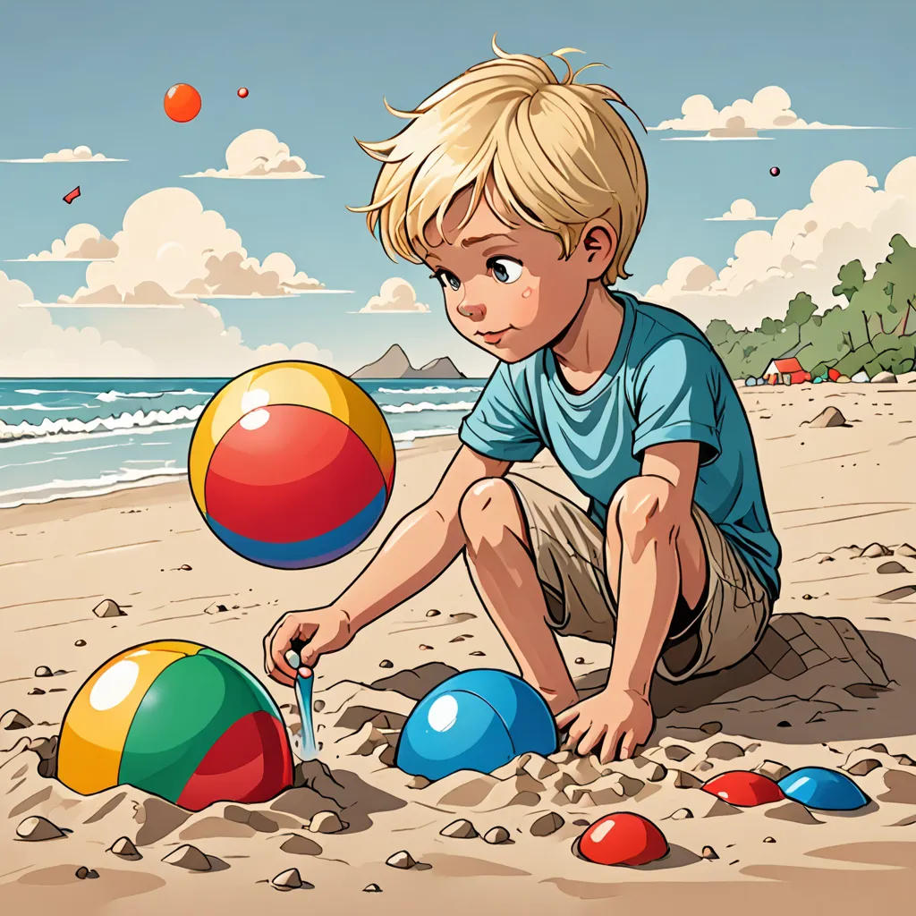 The Little Blonde Boy at the Beach