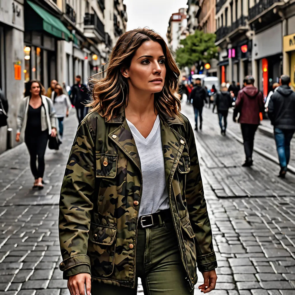 a woman walking down a street with a handbag in her hand and a man walking behind her on the other side, tachisme, a character portrait, Eva Gonzalès, promotional image