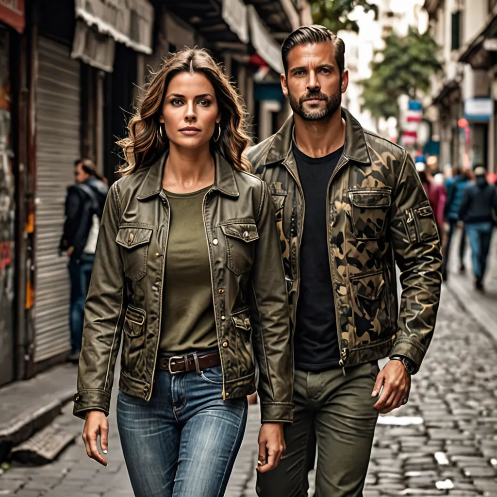 a man and a woman walking down a street together in a city with people walking by on the sidewalk, lyco art, a stock photo, Christian Hilfgott Brand, promotional image
