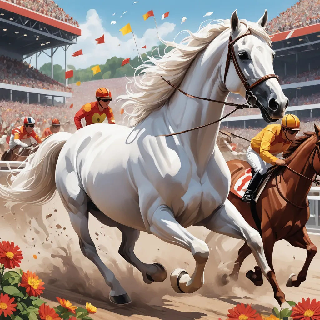 a painting of two horses racing in a race track with a crowd watching them from the stands at a horse race, american scene painting, an ultrafine detailed painting, Alson S. Clark, highly detailed digital painting