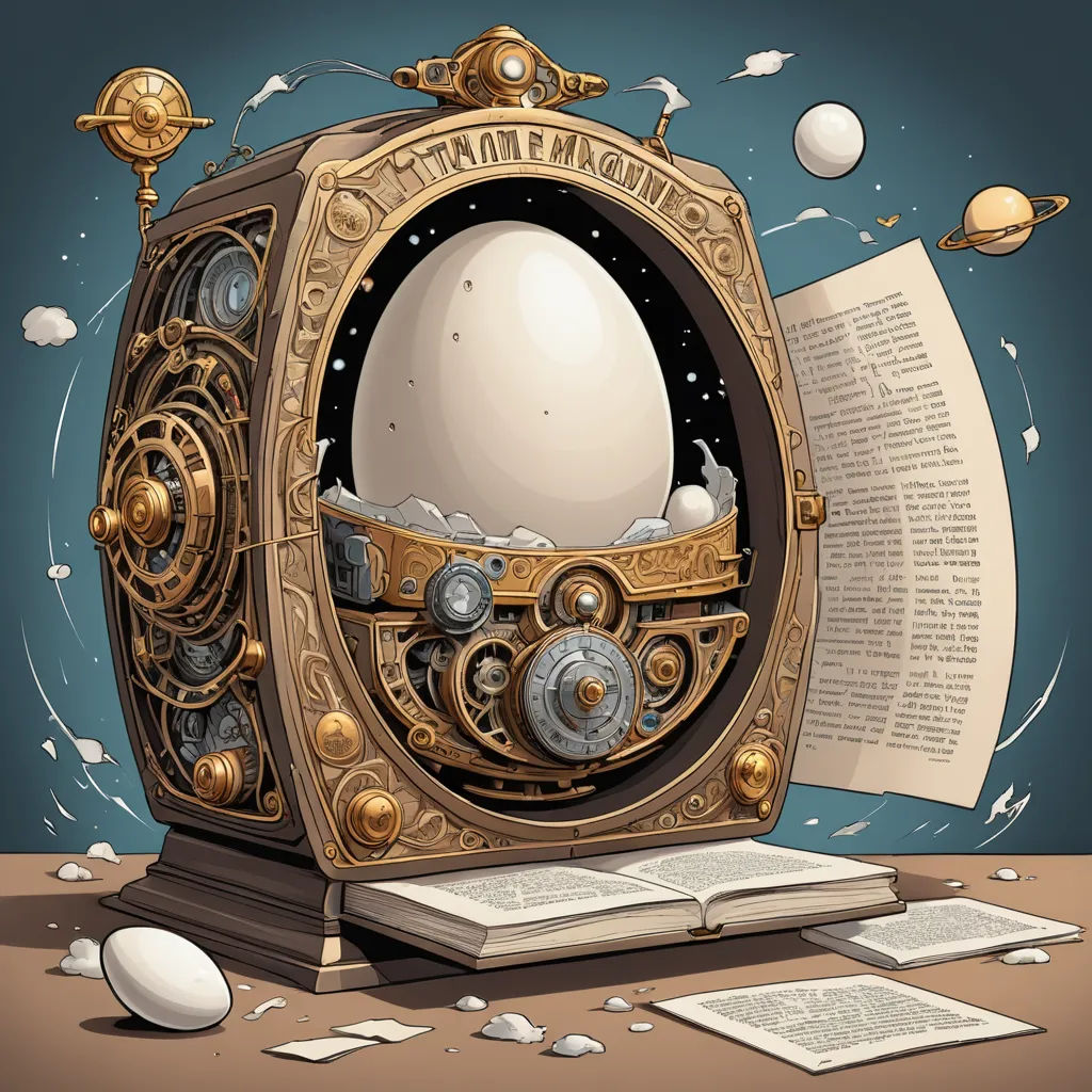 a book with an egg inside of it and a book on the table with an open book on it, pop surrealism, a storybook illustration, Dan Mumford, rossdraws global illumination