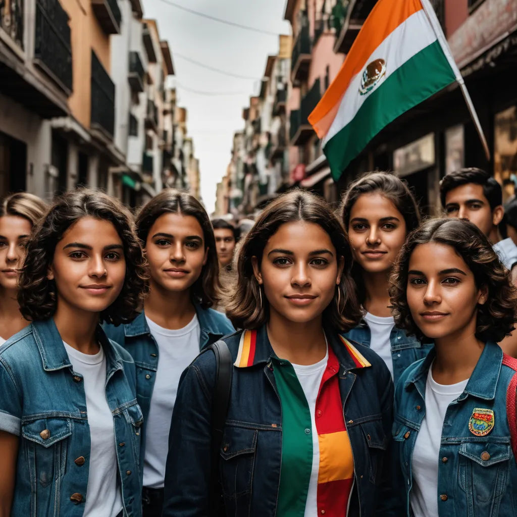 a group of people standing in a street with a flag on the back of them and a woman in the middle, incoherents, a photo, Diego Gisbert Llorens, perfect symmetry