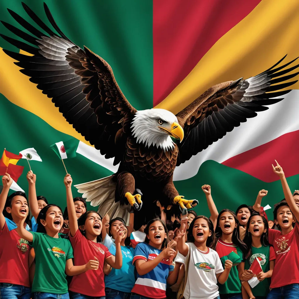 a group of people holding flags and an eagle on top of a flag with a flag in the background, regionalism, a digital rendering, Americo Makk, official art