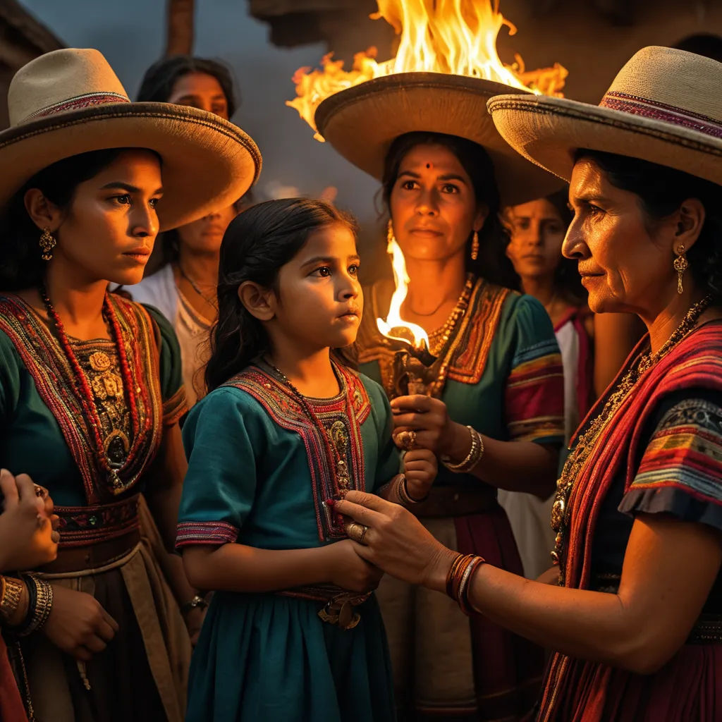 a group of women in mexican dress holding a lit candle in their hands and wearing sombreros and hats, magical realism, a photo, Araceli Gilbert, cinematic photography