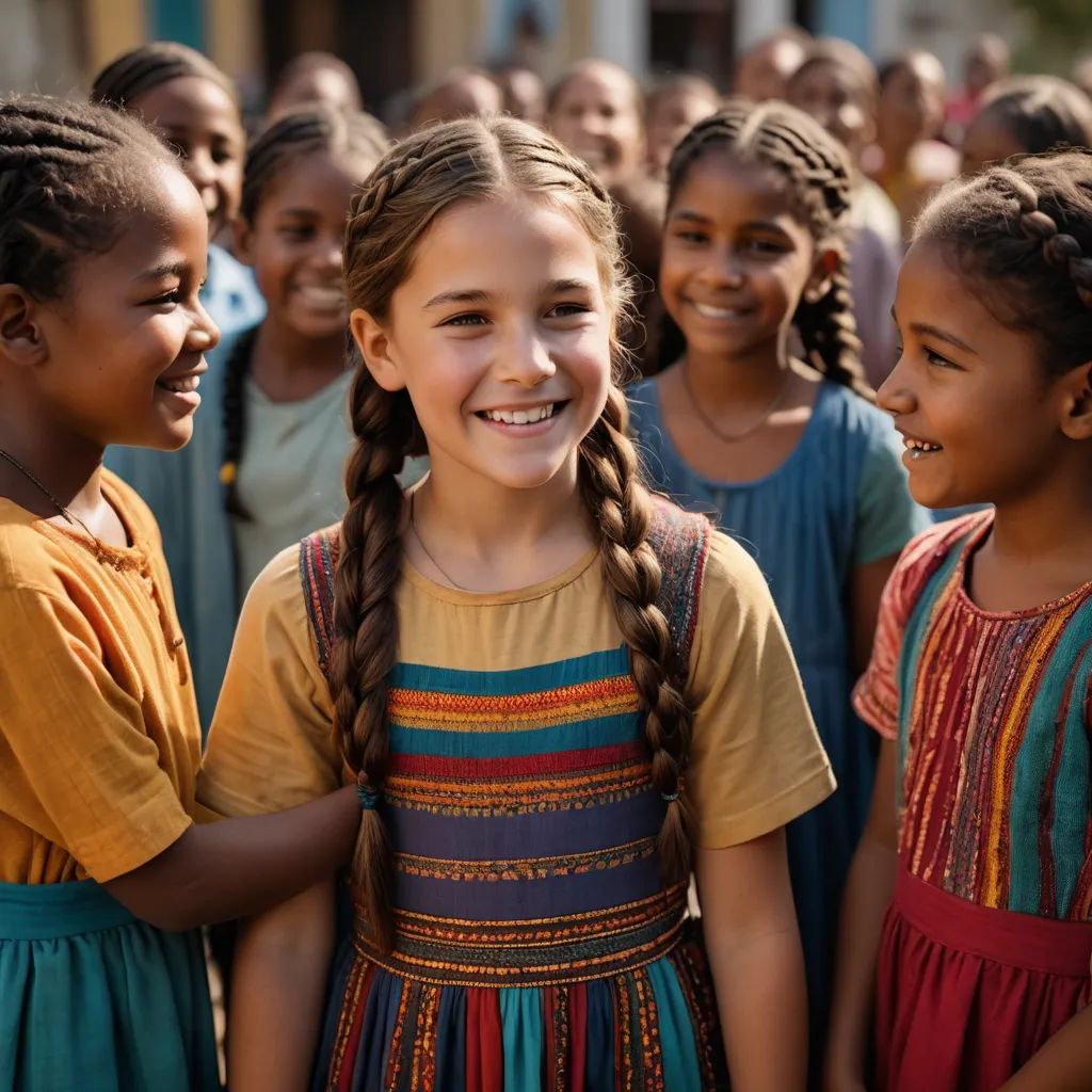 a group of children standing next to each other smiling at the camera with a group of people behind them, aestheticism, a poster, Ella Guru, promotional image