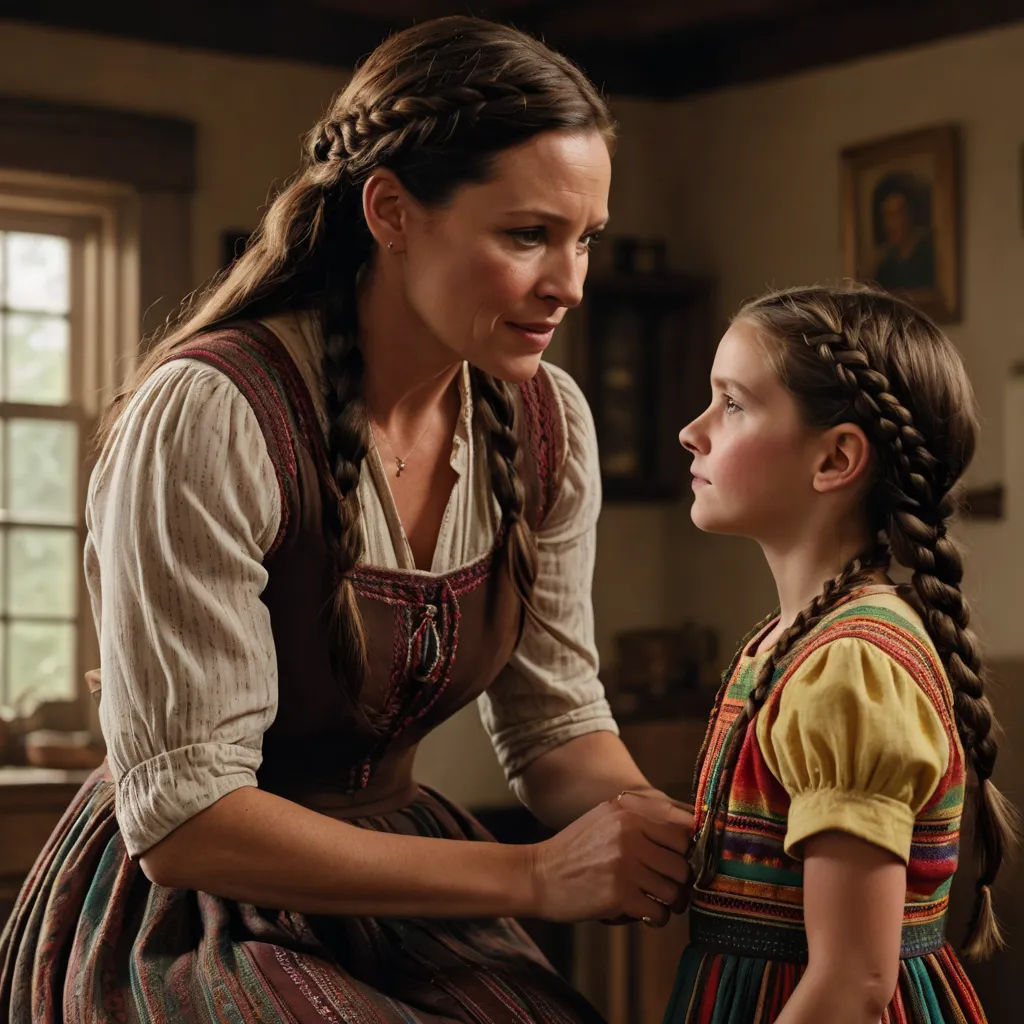 a woman and a girl in a room with a window and a painting on the wall behind them and a window, antipodeans, poster art, Anne Said, promotional image