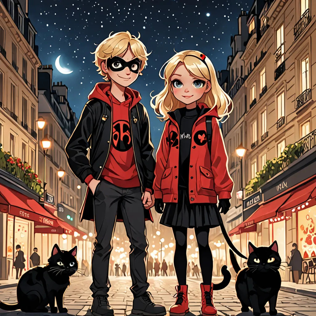 a couple of people standing next to each other on a street with a cat and a cat on the ground, rayonism, a comic book panel, Cliff Childs, official art