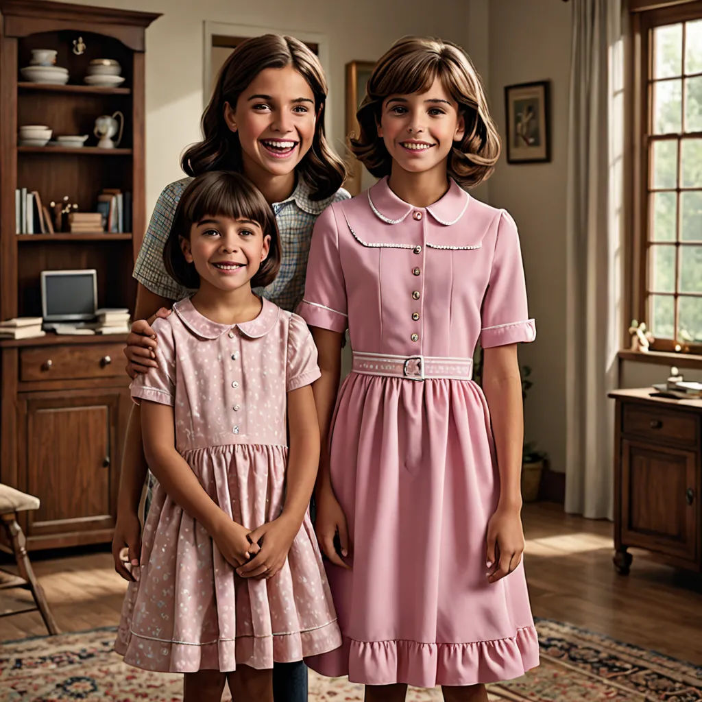 a woman and two children standing in a room with a rug on the floor and a rug on the floor, american impressionism, a digital rendering, Christian Hilfgott Brand, promotional image