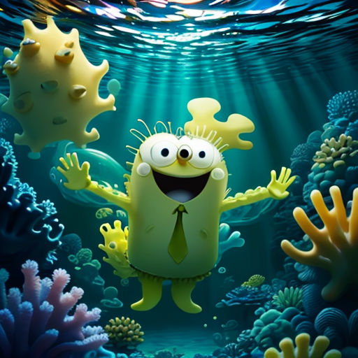 a cartoon character is standing in the water with his arms out and hands out to the side of the character