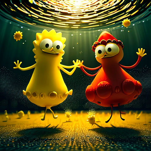 a couple of cartoon characters standing next to each other on a stage with a light shining down on them