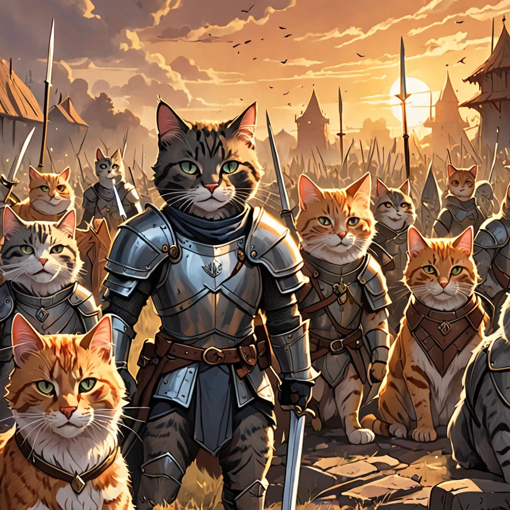 a group of cats standing next to each other in front of a castle with a cat on it's chest, furry art, concept art, David Teniers III, furaffinity