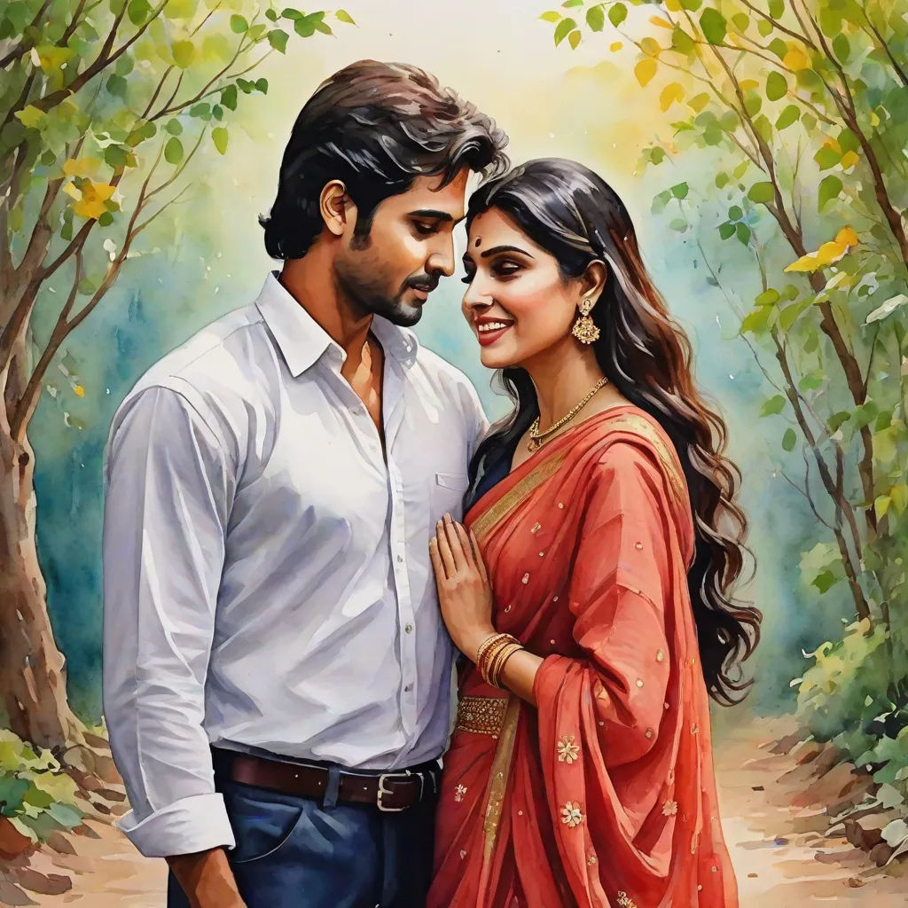 a painting of a couple in a forest with trees in the background and a man and woman in the foreground, figurative art, an oil on canvas painting, Anthony Devas, extremely detailed oil painting