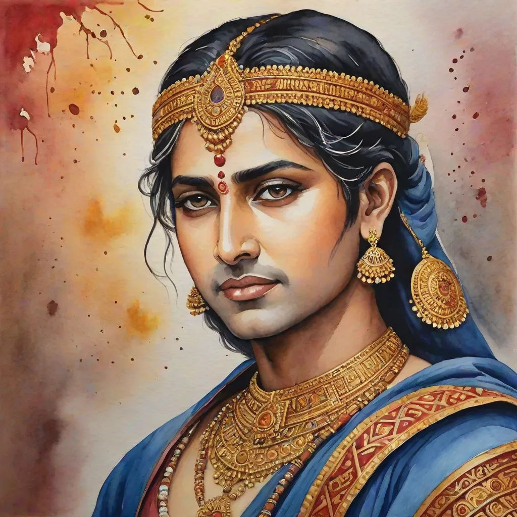 a painting of a woman wearing a blue outfit and gold jewelry, with a red background and a splash of water, samikshavad, a detailed painting, Bholekar Srihari, detailed painting