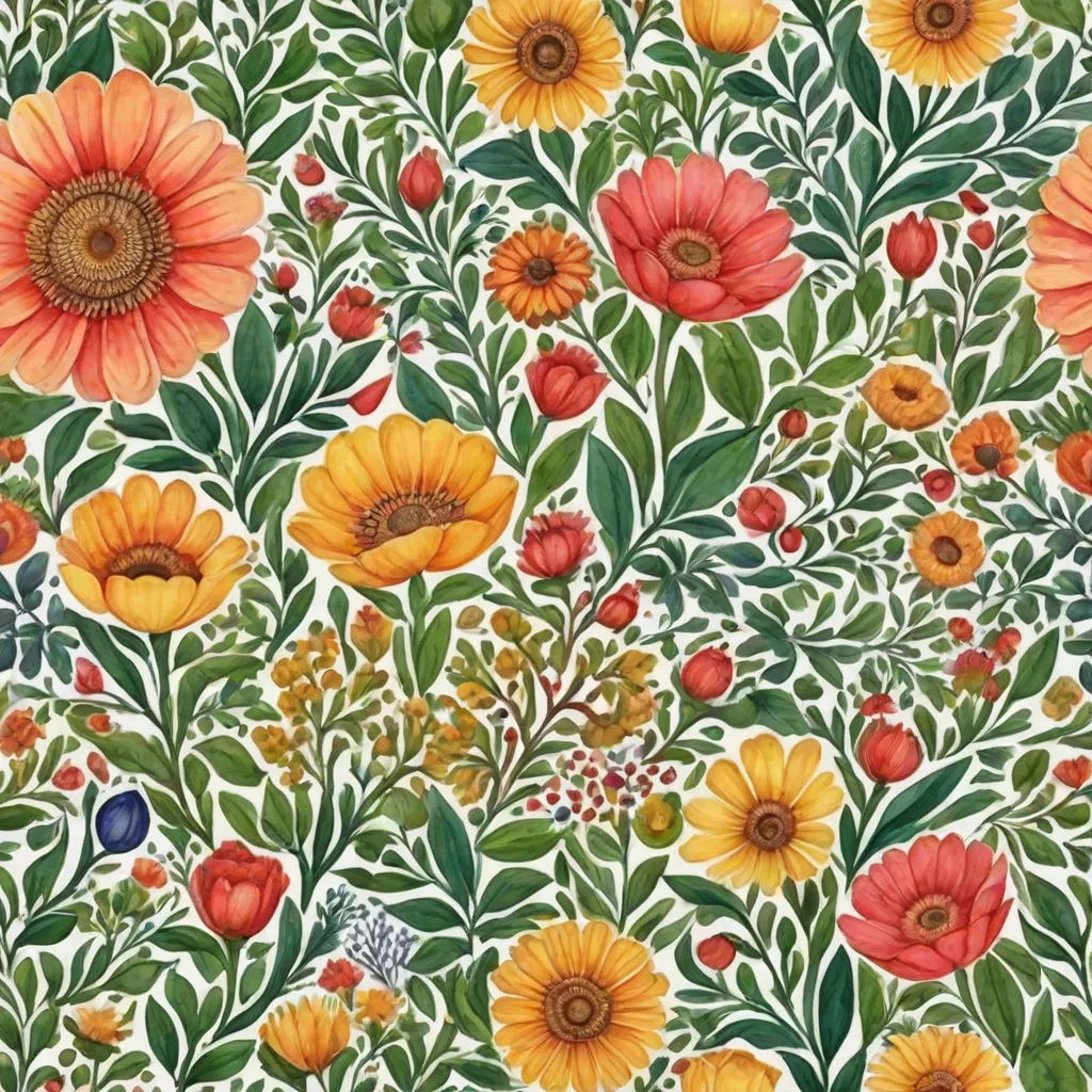 a painting of flowers and leaves on a white background with green leaves and flowers on the bottom of the picture, arts and crafts movement, a detailed painting, Annabel Kidston, in gouache detailed paintings