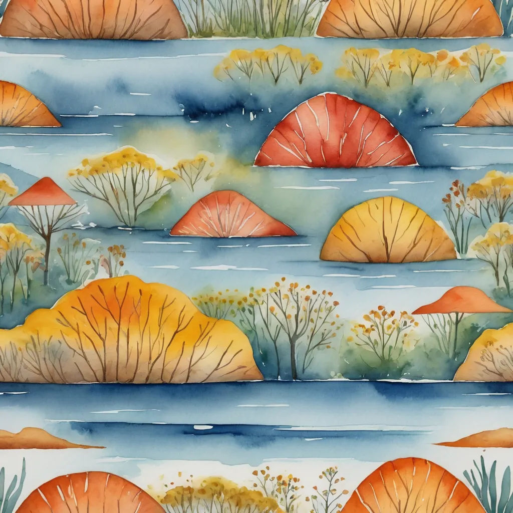 a watercolor painting of a landscape with trees and rocks in the water and a blue sky with clouds, naturalism, a watercolor painting, Annabel Kidston, watercolor