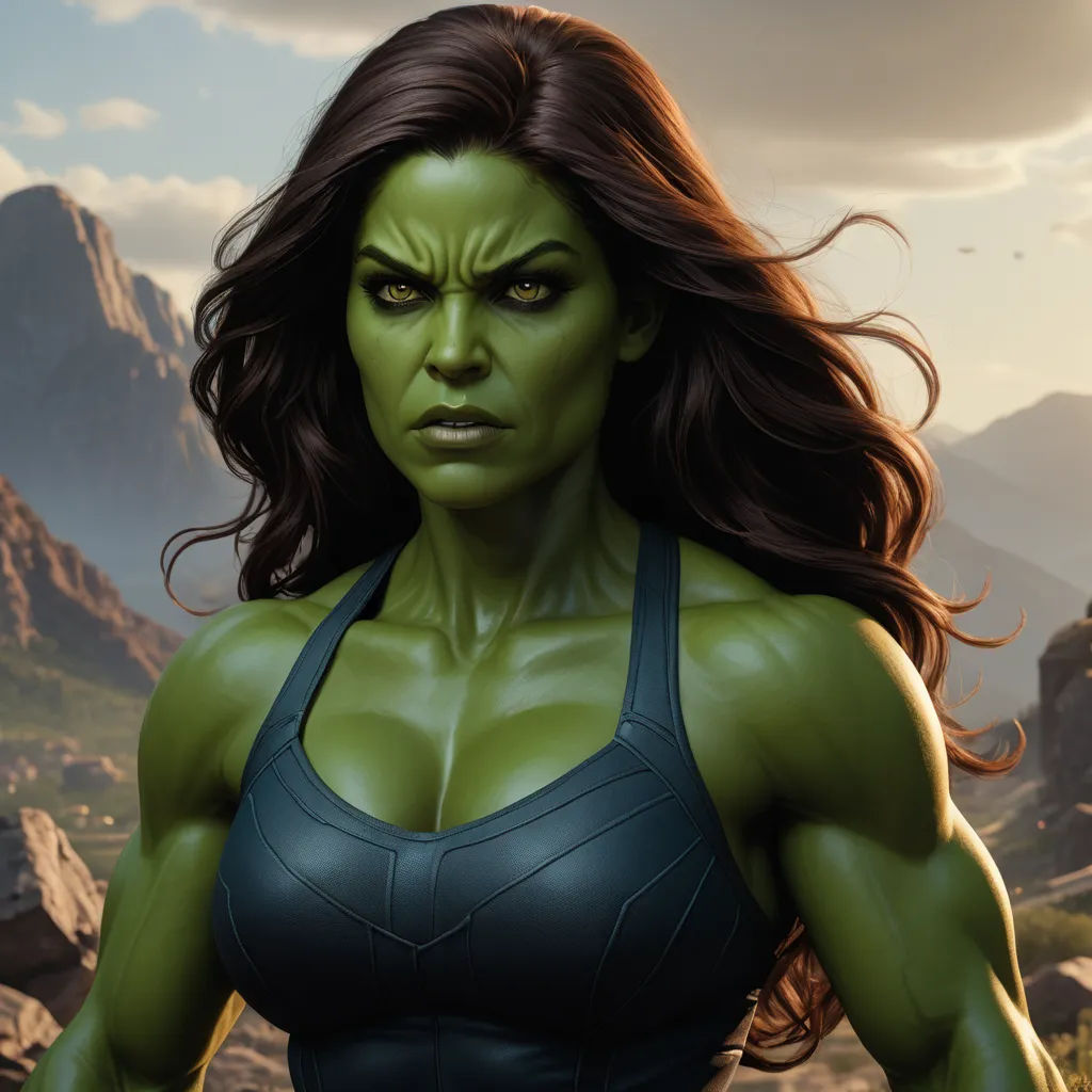 a woman in a green outfit with a mountain in the background and a sky in the background with clouds, feminist art, concept art, Aleksi Briclot, 8 k concept art