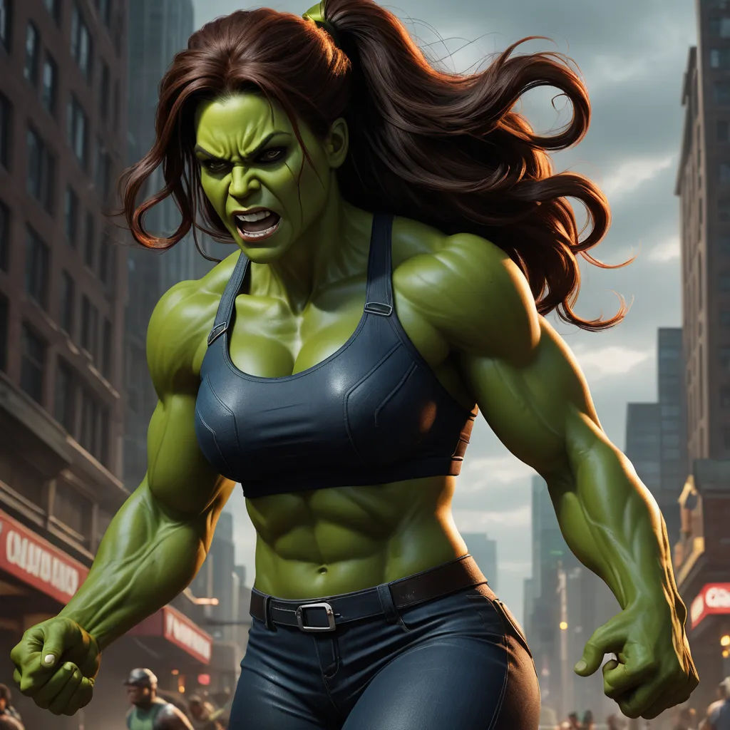 a woman in a green and black outfit is running through a city street with a huge grin on her face, feminist art, concept art, Anthony Palumbo, 8 k concept art