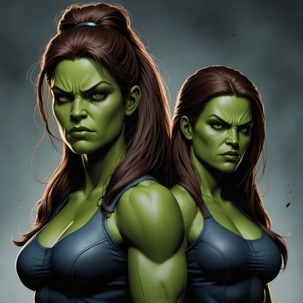 two women with green and black outfits are posing for a picture together, one of them is frowning and the other is frowning, antipodeans, a digital rendering, Alex Horley, marvel comics