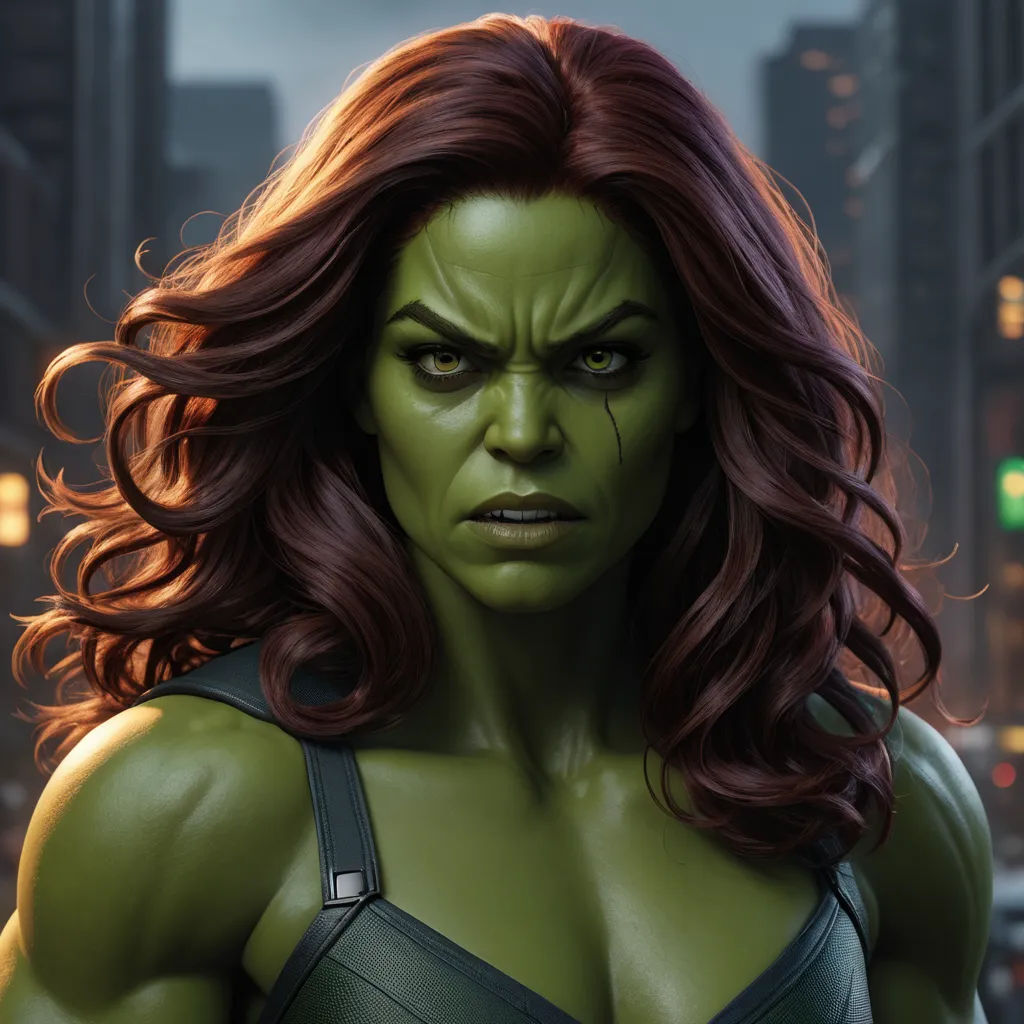 a woman with red hair and green eyes in a green outfit in a cityscape scene with a skyscraper, photorealism, concept art, Aleksi Briclot, unreal engine 5 quality render