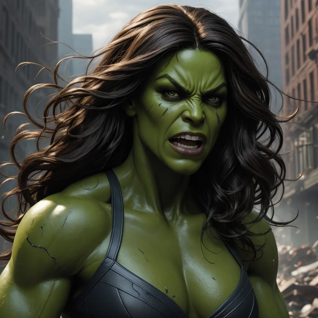 a woman in a green and black outfit with a large grin of teeth and a huge grin of hair, feminist art, concept art, Aleksi Briclot, weta digital