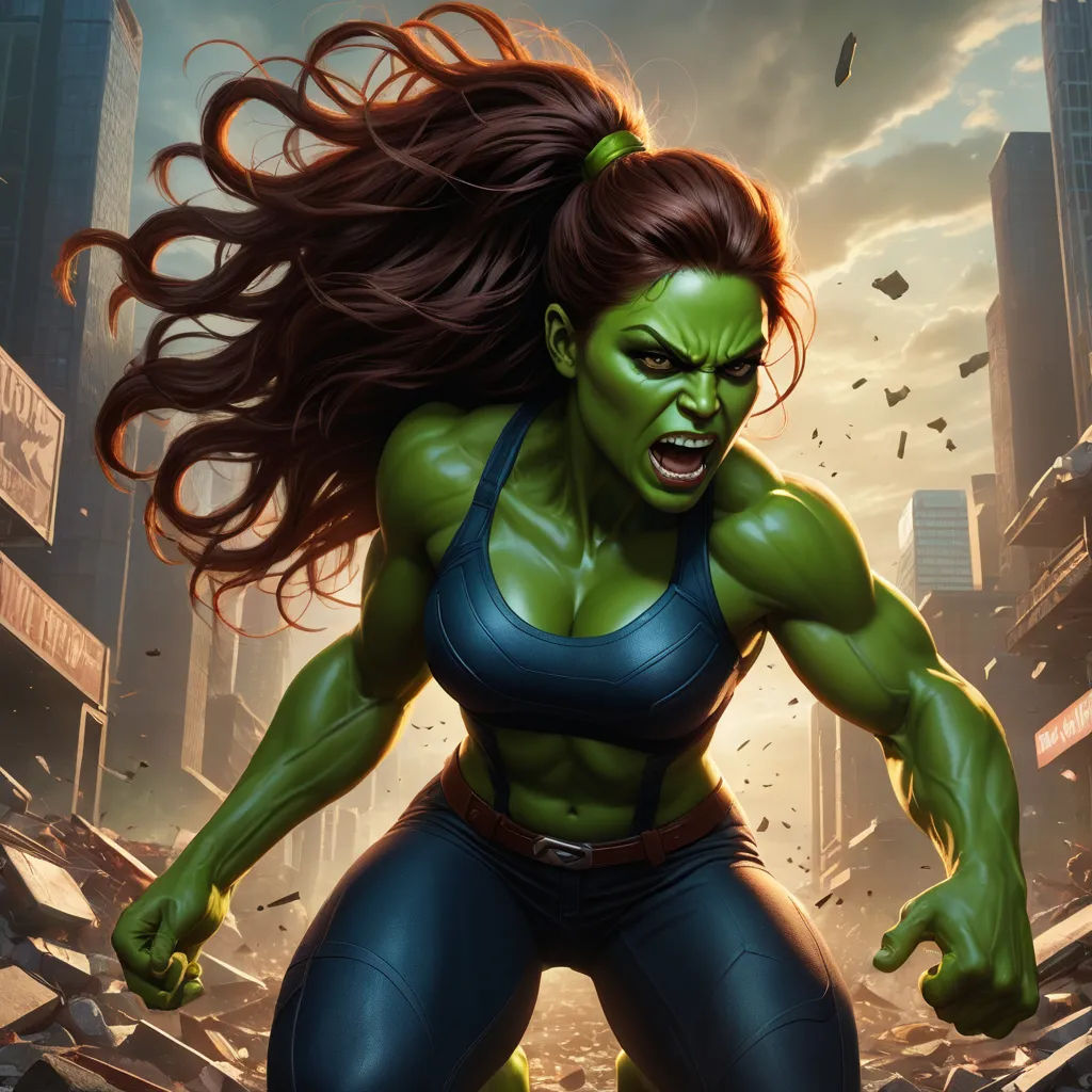 a woman with a green face and a blue top is in a city with buildings and debris and a bird flying overhead, feminist art, concept art, Alex Horley-Orlandelli, stanley artgerm lau