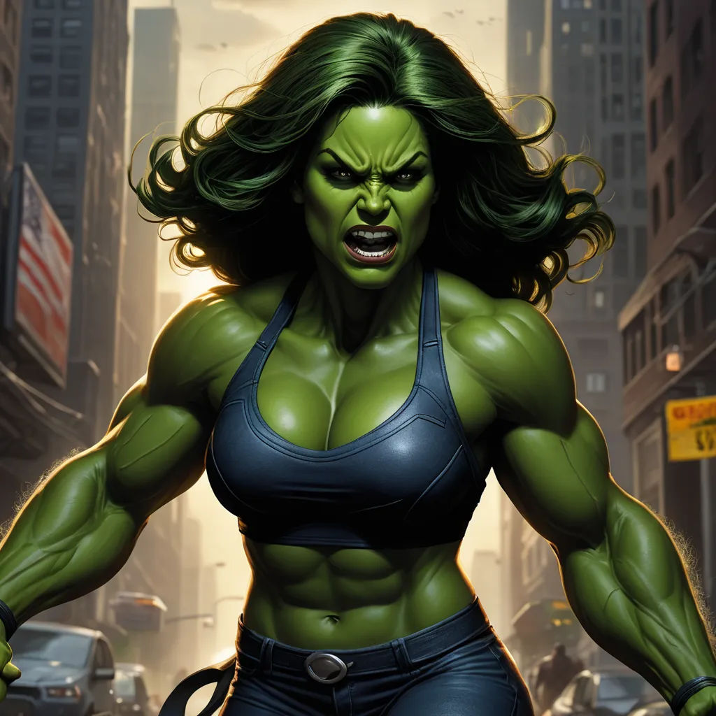 a woman in a green outfit is walking down the street with a gun in her hand and a green hair, feminist art, a digital rendering, Anthony Palumbo, green