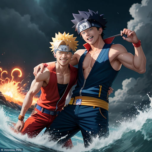 Luffy and naruto sitting together in the forest enjoying the breeze