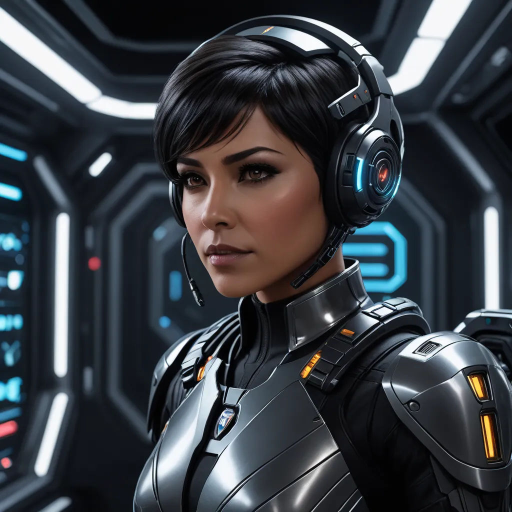 a woman in a futuristic suit with headphones on and a sci - fi fi fi fi fi fi fi fi fi fi fi fi fi fi fi fi fi fi fi fi fi fi fi fi fi fi fi fi fi fi, retrofuturism, computer graphics, Eve Ryder, unreal engine 5 quality render