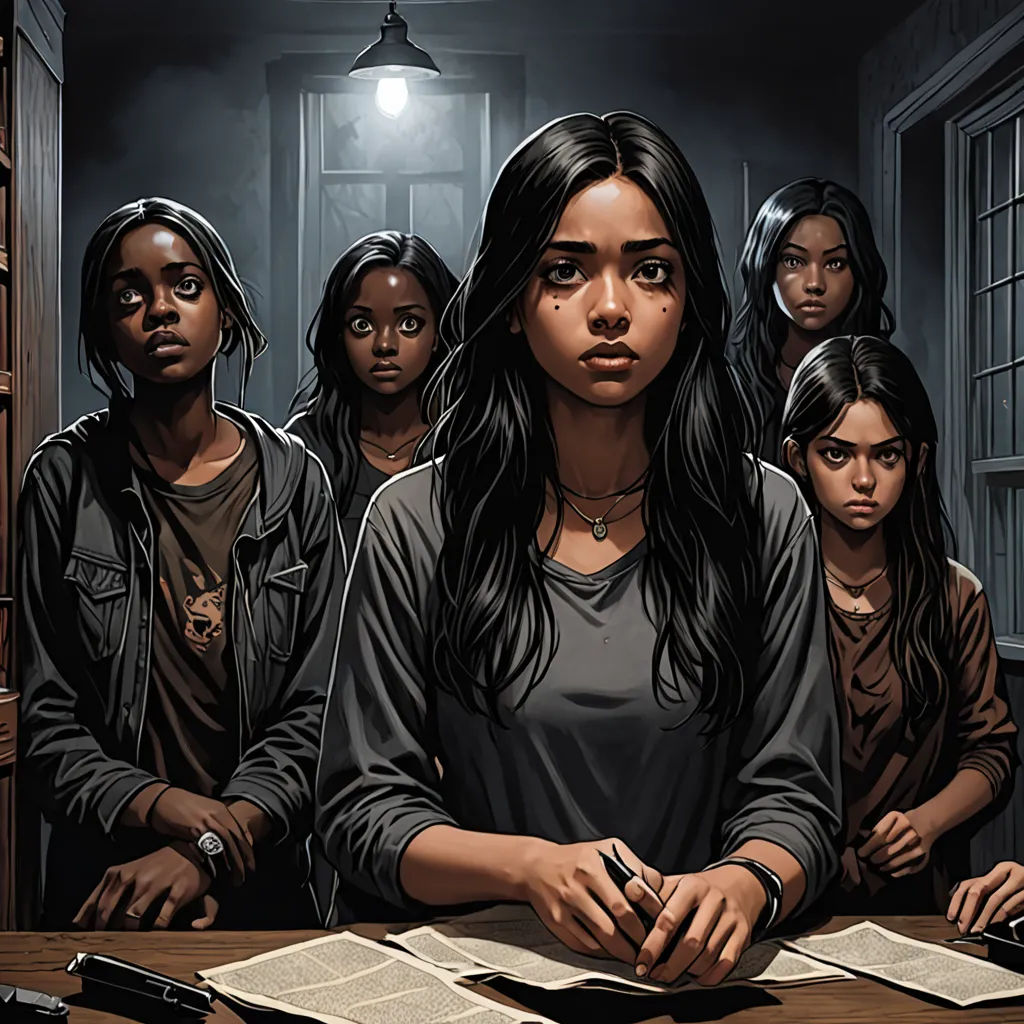 a painting of a group of women sitting at a table with papers and pens in front of them,, private press, a comic book panel, David Palumbo, comic cover art