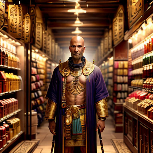 a man in a costume standing in a store aisle with a cane in his hand and a cane in his other hand