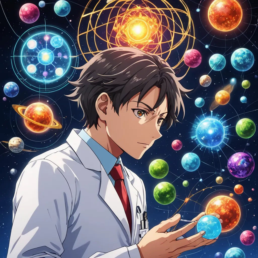 a man in a suit and tie holding a small object in his hands with planets around him and a solar system in the background, rayonism, poster art, Aguri Uchida, anime key visual