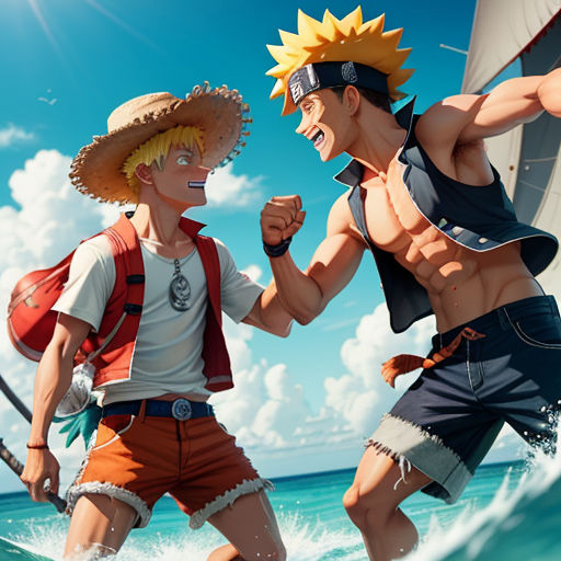 Luffy and naruto sitting together in the forest enjoying the breeze