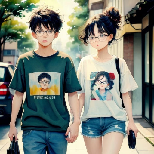 a couple of people walking down a street next to each other with a bag and a purse on their shoulder