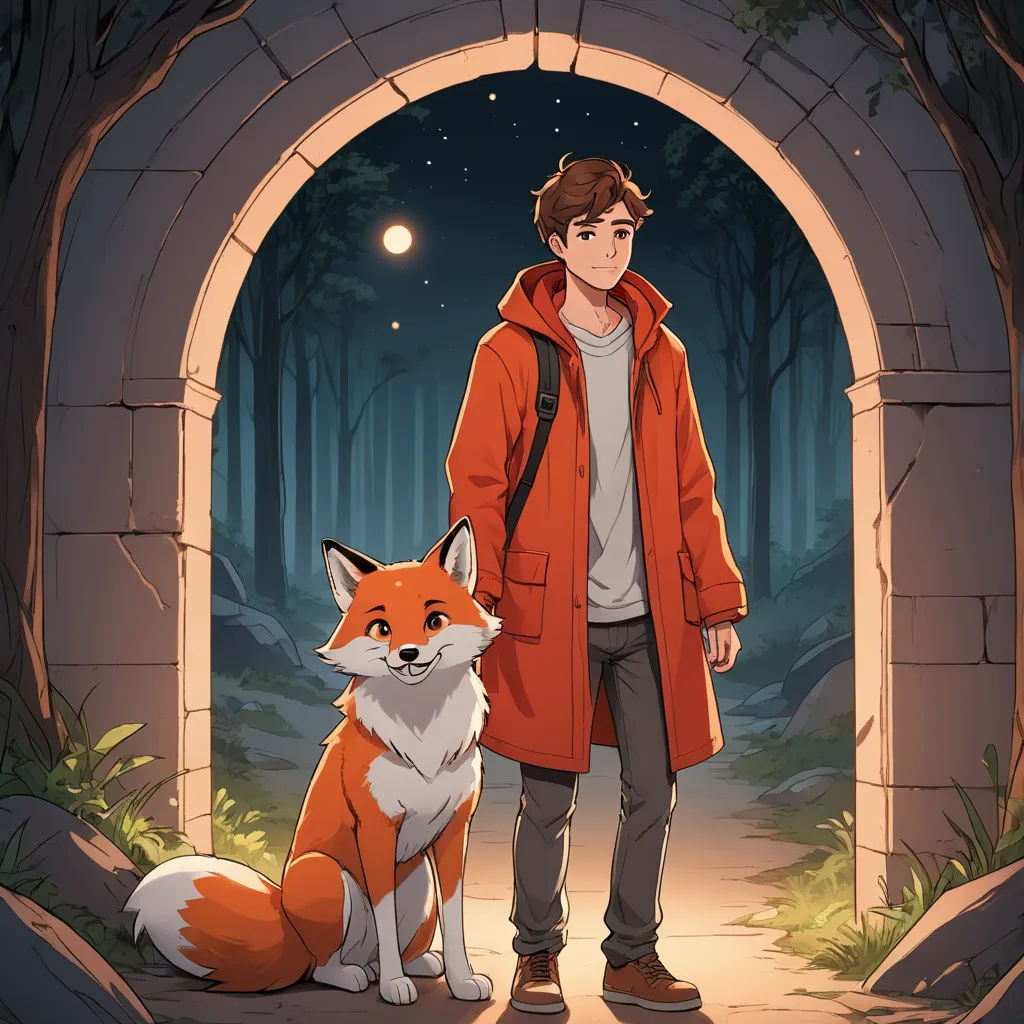 a man standing next to a fox in a tunnel with a light on it's head and a red coat on, furry art, a character portrait, Cedric Seaut (Keos Masons), official art