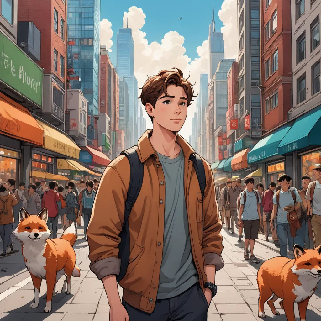 a man standing on a city street next to a dog and a dog on a leash with people walking by, furry art, a comic book panel, David Park, rossdraws global illumination