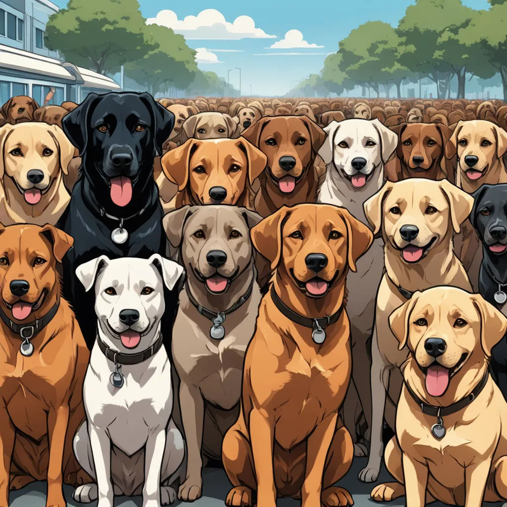 a group of dogs sitting next to each other on a street near a building and trees with a sky background, furry art, a detailed drawing, Edi Rama, furaffinity