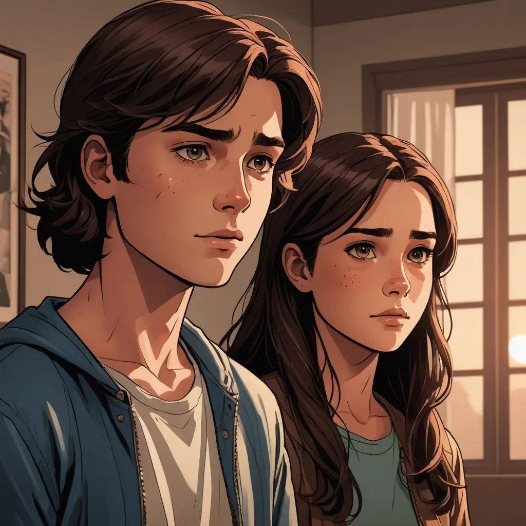 a couple of people standing next to each other in a room with a window and a picture on the wall, vancouver school, a comic book panel, Brothers Hildebrandt, comic cover art