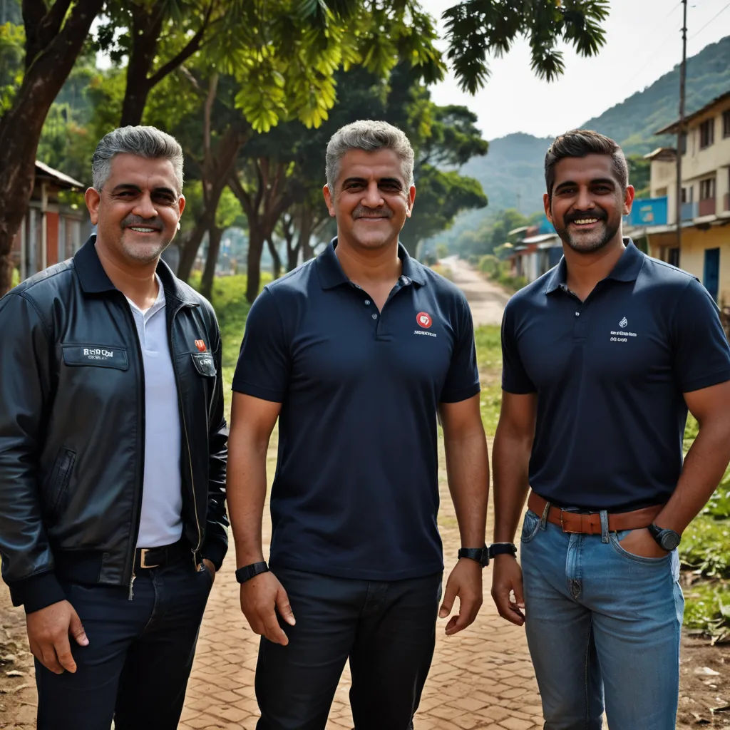 three men standing next to each other in front of a tree filled street with buildings in the background and a dirt road, samikshavad, a stock photo, Americo Makk, 4k uhd image