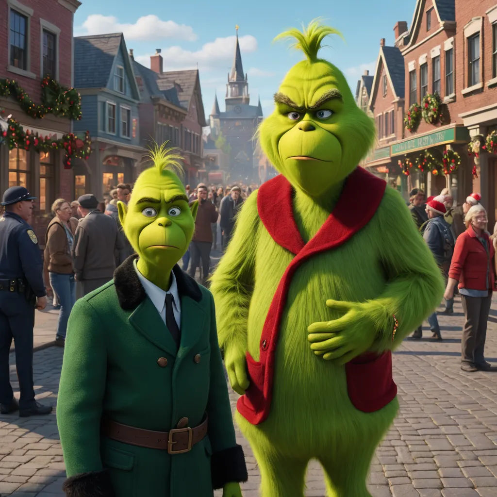 a couple of people standing next to each other on a street near a building with a clock tower in the background, furry art, concept art, disney, promotional image