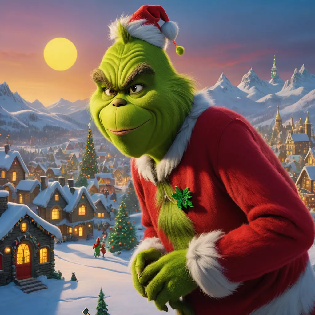 a grin face dressed in a santa suit in a snowy town with a christmas tree and a santa clause hat, sots art, a 3D render, Ernest William Christmas, promotional image