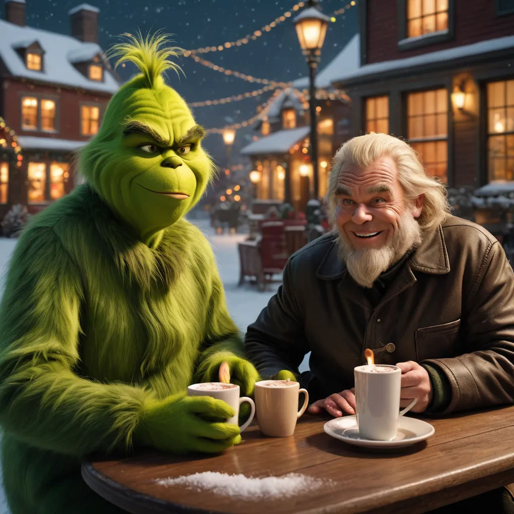 a man sitting at a table with a grin face next to a man with a cup of coffee in front of him, furry art, a stock photo, Edward George Handel Lucas, promotional image