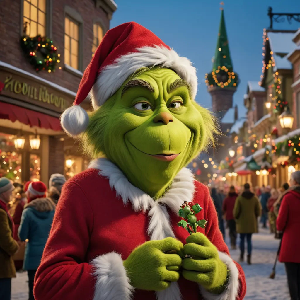 a grin face dressed in a santa hat and holding a candy cane in a christmas scene with people walking around, les nabis, a character portrait, Ernest William Christmas, promotional image